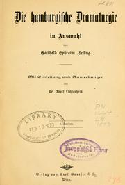 Front cover of Die hamburgische Dramaturgie in Auswahl by Gotthold Ephraim Lessing