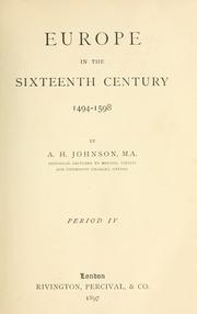 Cover of Europe in the sixteenth century, 1494-1598 by Johnson, A. H.