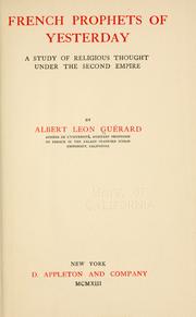 Cover of French prophets of yesterday by Albert Léon Guérard