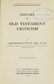 Front cover of History of Old Testament criticism by Archibald Duff