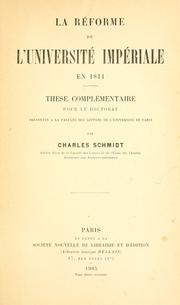 Front cover of La réforme de l'Université impériale en 1811. -- by Charles Schmidt