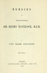 Cover of Memoirs of Major-General Sir Henry Havelock, K.C.B by John Clark Marshman