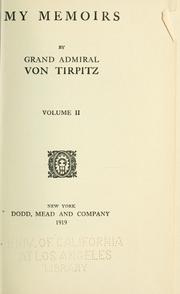 Front cover of My memoirs by Alfred von Tirpitz