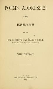 Front cover of Poems, addresses and essays by Evans, Llewelyn John