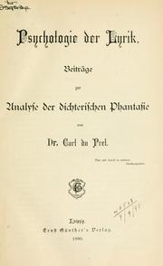 Front cover of Psychologie der lyrik by Du Prel, Karl Ludwig August Friedrich Maximilian Alfred Freiherr