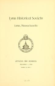 Front cover of The register of the Lynn historical society, Lynn, Massachusetts by Lynn historical society, Lynn, Mass