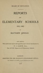Front cover of Reports on elementary schools 1852-1882 by Matthew Arnold