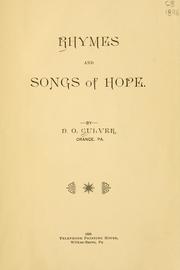 Front cover of Rhymes and songs of hope by David Owen Culver