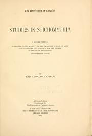 Cover of Studies in stichomythia .. by John Leonard Hancock