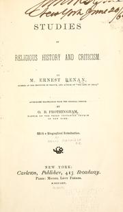 Front cover of Studies of religious history and criticism by Ernest Renan