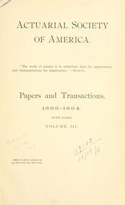 Front cover of Transactions by Actuarial Society of America