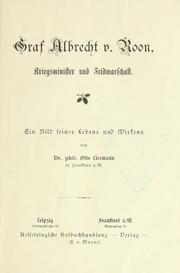 Front cover of Graf Albrecht v. Roon, Kriegsminister und Feldmarschall by Otto Liermann