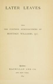 Cover of Later leaves by Montagu Stephen Williams