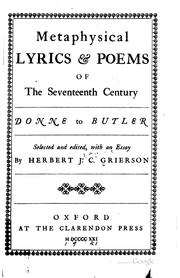 Cover of Metaphysical lyrics and poems of the seventeenth century, Donne to Butler by Herbert John Clifford Grierson