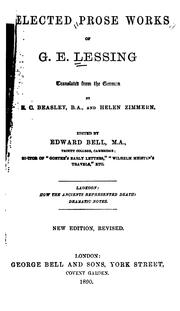 Front cover of Selected prose works of G.E. Lessing by Gotthold Ephraim Lessing
