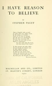 Front cover of I have reason to believe by Stephen Paget