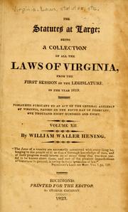 Front cover of The statutes at large by Virginia