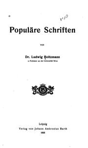 Front cover of Populäre Schriften by Boltzmann, Ludwig
