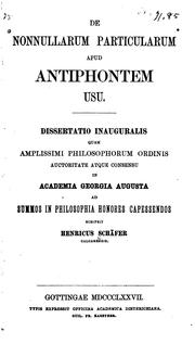 Front cover of De nonnullarum particularum apud Antiphontem usu by Heinrich Schäfer