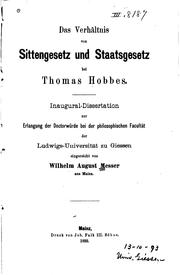 Cover of Das Verhältnis von Sittengesetz und Staatsgesetz bei Thomas Hobbes by August Messer