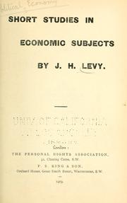 Front cover of Short studies in economic subjects by J. H. Levy