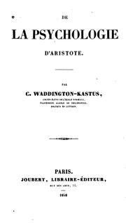 Front cover of De la psychologie d'Aristote by Charles Waddington-Kastus