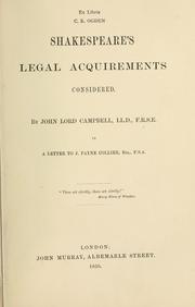 Cover of Shakespeare's legal acquirements considered by John Campbell, 1st Baron Campbell