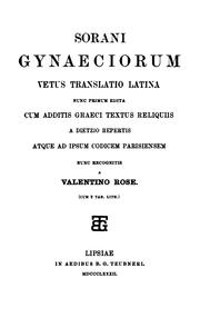 Front cover of Sorani Gynaeciorum vetus translatio latina by Soranus