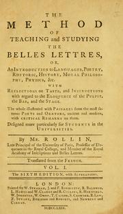 Front cover of De la manière d'enseigner et d'étudier les belles-lettres by Charles Rollin