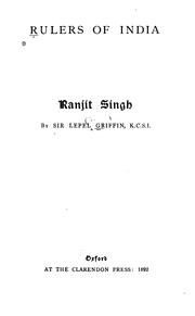 Cover of Ranjít Singh by Lepel Henry Griffin