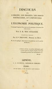Cover of Discours sur l'origine, les progrès, les objets particuliers, et l'importance de l'économie politique by J. R. McCulloch