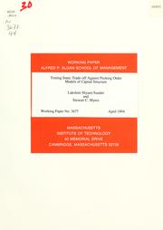 Front cover of Testing static trade-off against pecking order models of capital structure by Lakshmi Shyam-Sunder
