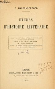 Cover of Études d'histoire littéraire by Baldensperger, Fernand