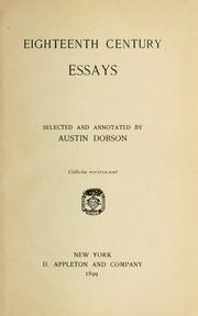 Front cover of Eighteenth century essays by Austin Dobson