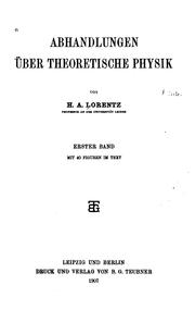 Front cover of Abhandlungen über theoretische Physik by Hendrik Lorentz