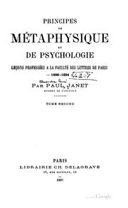 Front cover of Principes de métaphysique et de psychologie by Janet, Paul