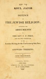 Front cover of Koul Jacob in defence of the Jewish religion by Jacob Nikelsburger