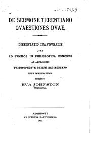 Front cover of De sermone Terentiano quaestiones duae by Eva Johnston