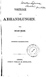 Front cover of Vorträge und abhandlungen by Eduard Zeller