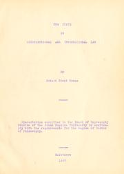 Front cover of The state in constitutional and international law by Robert Treat Crane