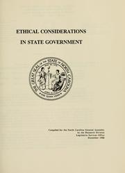 Front cover of Ethical considerations in state government by North Carolina. General Assembly. Legislative Services Office. Research Division.