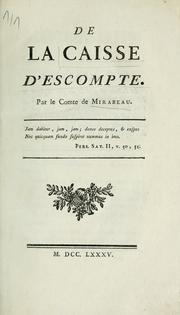 Front cover of De la caisse d'escompte by Honoré-Gabriel de Riquetti comte de Mirabeau