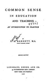 Front cover of Common Sense in Education and Teaching: An Introduction to Practice by Percy Arthur Barnett