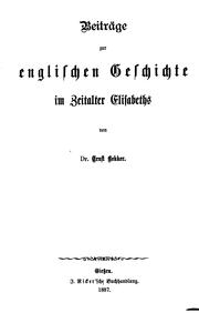 Front cover of Beiträge zur englischen Geschichte im Zeitalter Elisabeths by Ernst Bekker