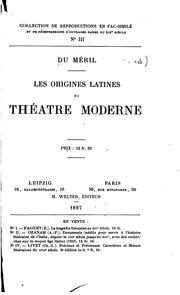 Front cover of Les origines latines du théâtre moderne by Edélestand Du Méril