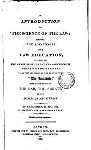 Front cover of An Introduction to the Science of the Law: Grounded on the Learning of Lord Coke's Commentaries .. by Frederick Ritso