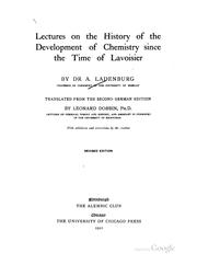 Cover of Lectures on the History of the Development of Chemistry Since the Time of Lavoisier by Albert Ladenburg