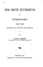 Front cover of Der erste Buchdruck in Tübingen (1498-1534). by Karl Steiff