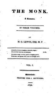 Cover of The Monk: A Romance. In Three Volumes. By M. G. Lewis, .. by Matthew Gregory Lewis