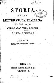 Front cover of Storia della letteratura italiana by Girolamo Tiraboschi
